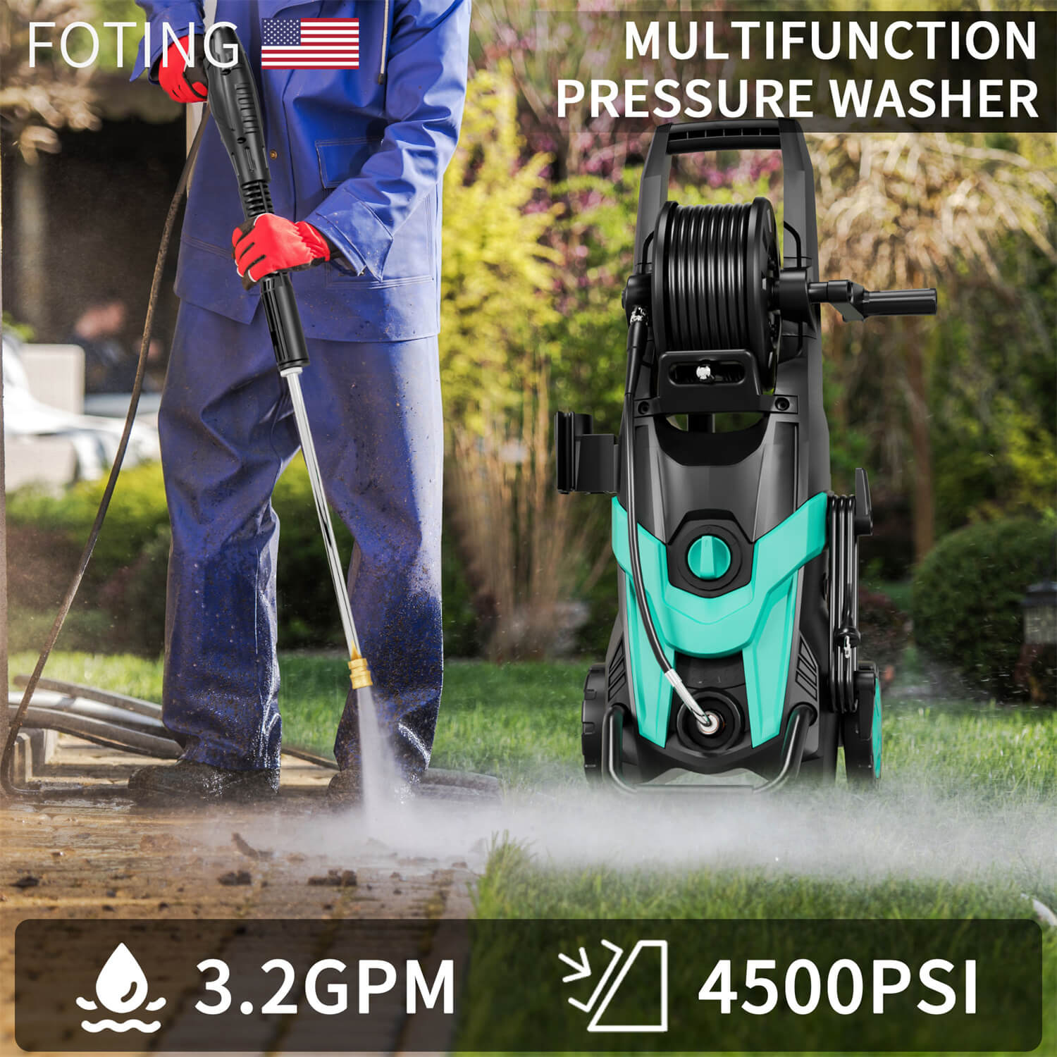 Electric Pressure Washer 4500 PSI 3.2 GPM Power Washer with 23ft Hose