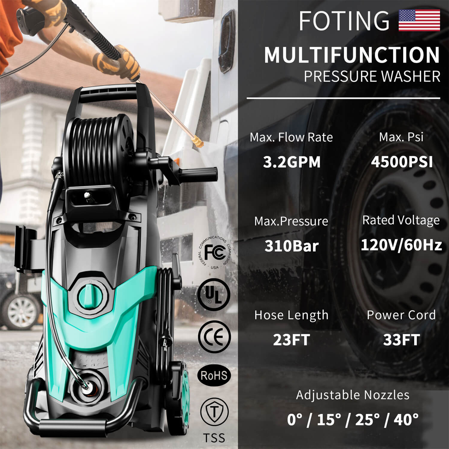 Electric Pressure Washer 4500 PSI 3.2 GPM Power Washer with 23ft Hose