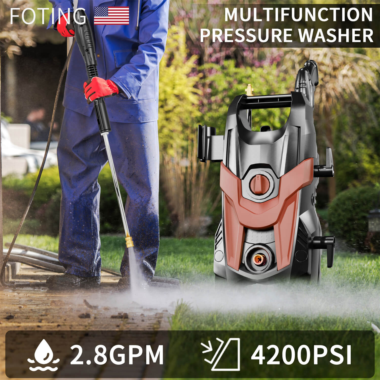 Electric Pressure Washer 4200 PSI 2.8 GPM Power Washer with 23ft Hose