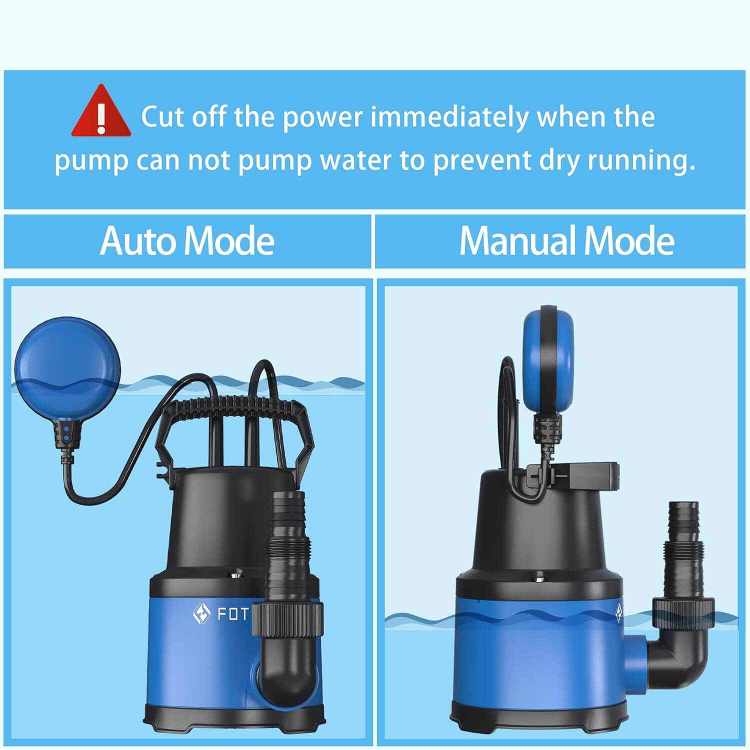 Foting 1/2HP 2535GPH Submersible Sump Pump Portable Clean/Dirty Water Pump