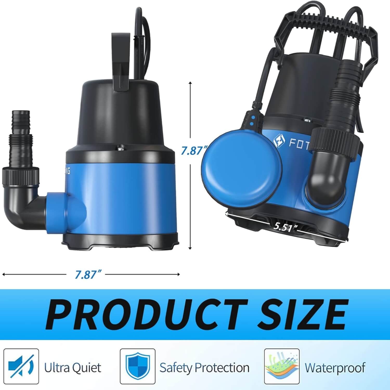Foting 1/2HP 2535GPH Submersible Sump Pump Portable Clean/Dirty Water Pump