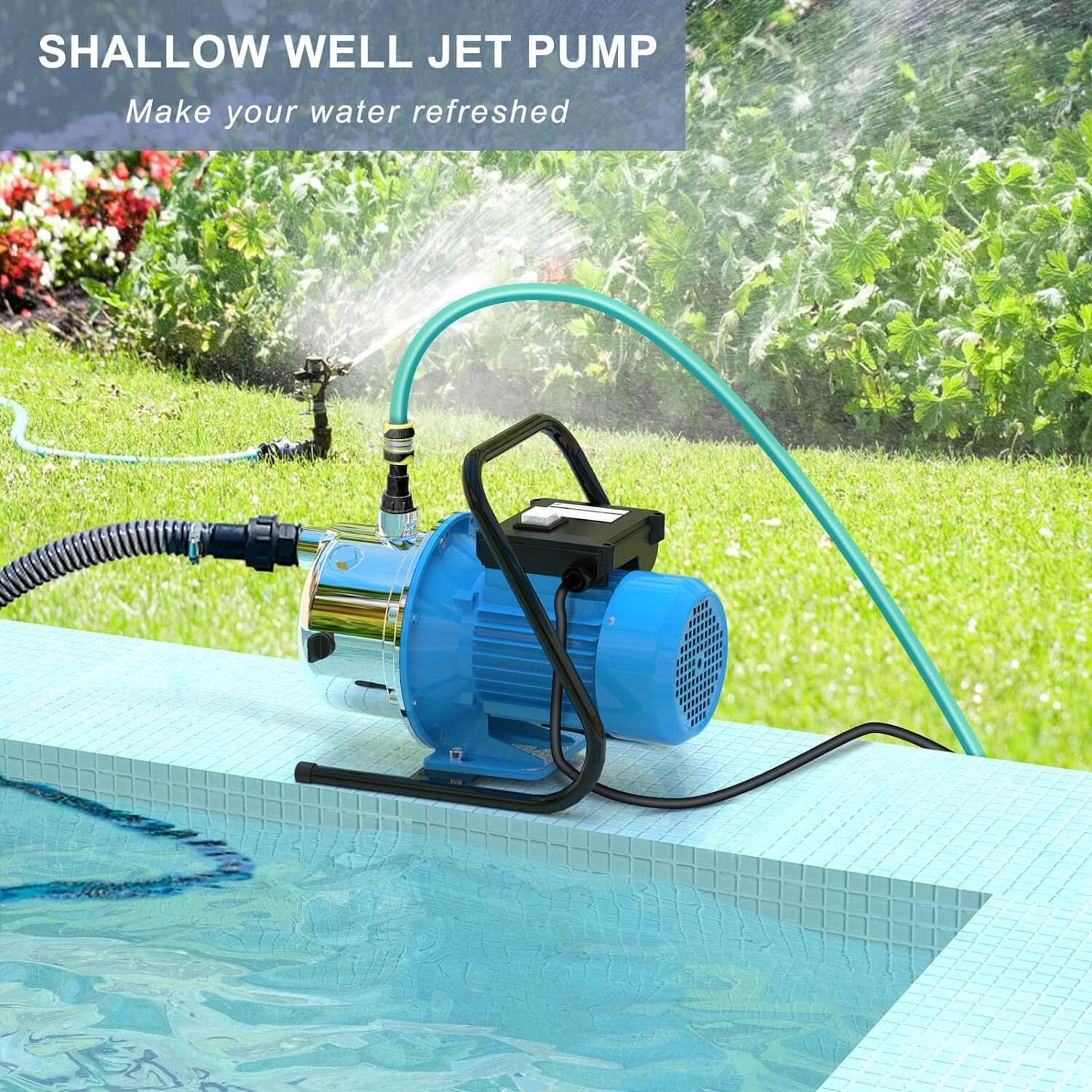 Submersible Shallow Well Pump 1.6HP with Pressure Tank for House 1215GPH 