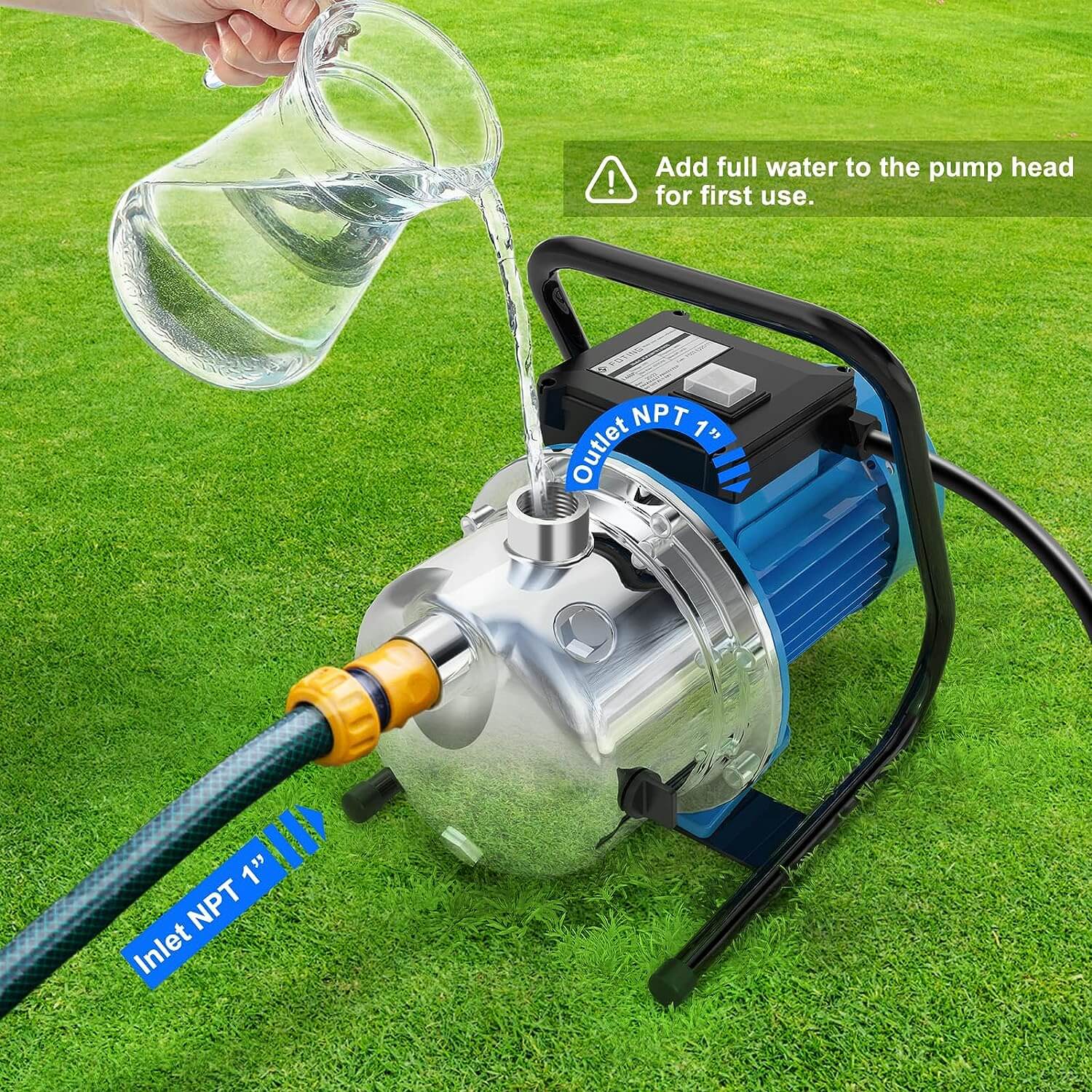 Submersible Shallow Well Pump 1.6HP with Pressure Tank for House 1215GPH 