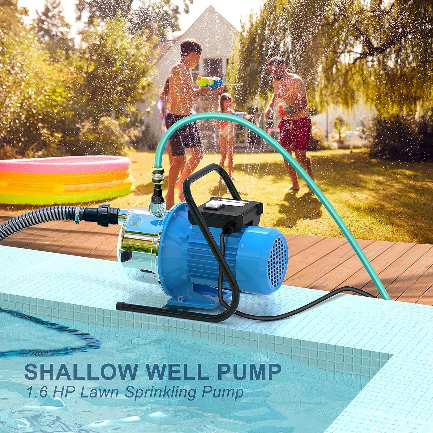 Submersible Shallow Well Pump 1.6HP with Pressure Tank for House 1215GPH 