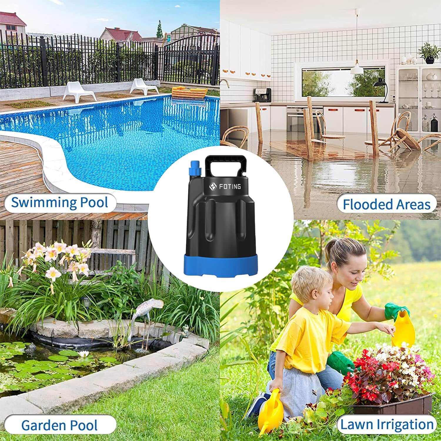 Submersible Sump Pump 1/2HP Electric Utility Water Pump Portable 1860GPH