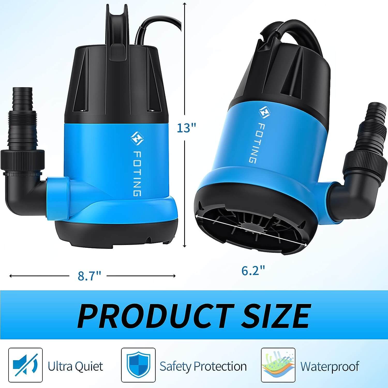 Submersible Sump Pump 1HP Drainage Pump Portable for Basement Pond 3960GPH