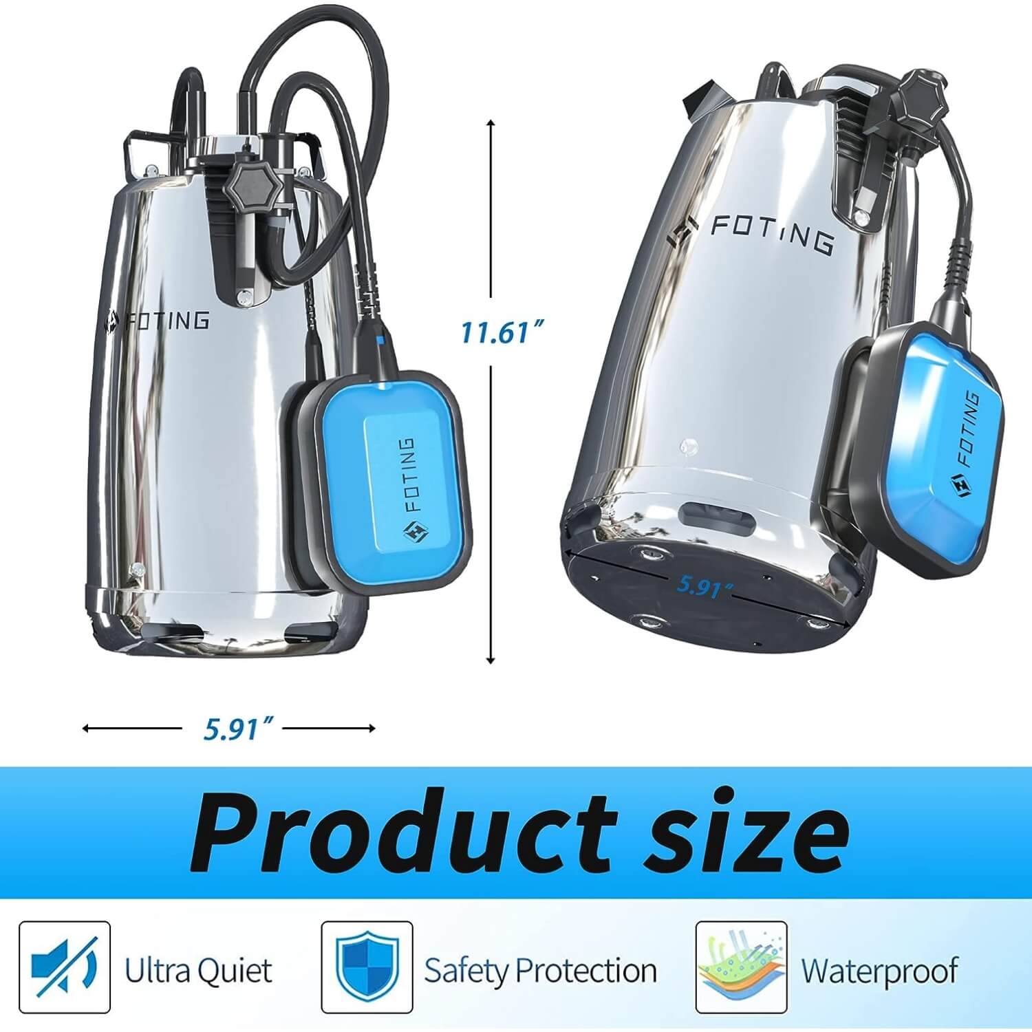 Submersible Sump Pump 1HP Electric Utility Water Pump Portable 3434GPH